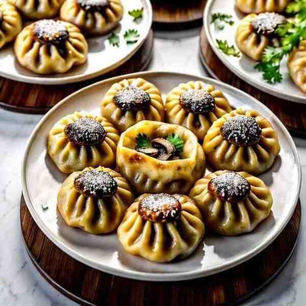 Жареные пельмени и грибы под сыром